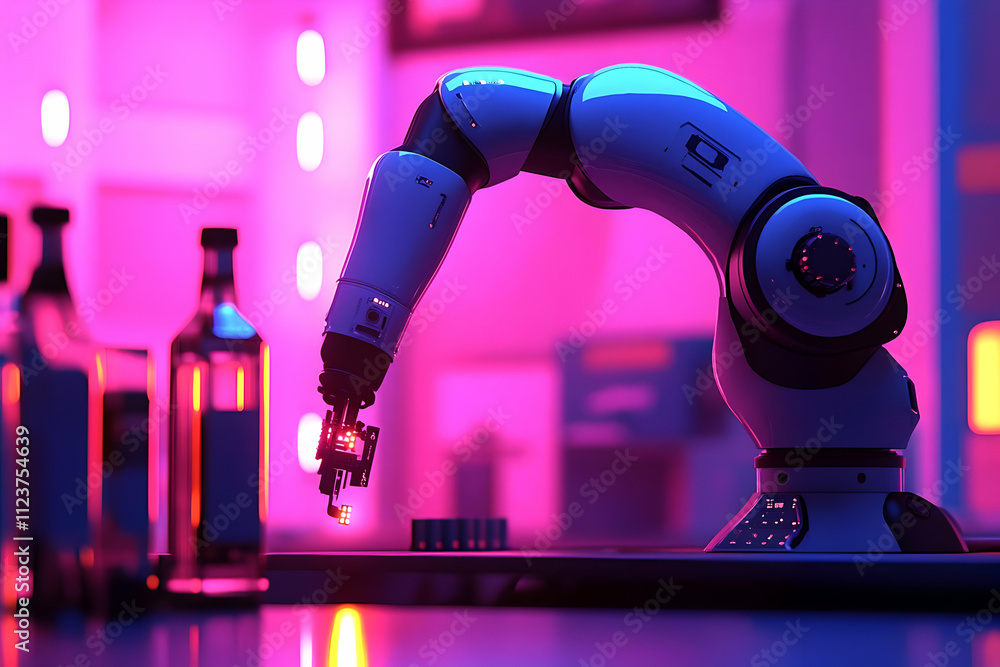 Poster robotic arm manipulating objects in a lab.