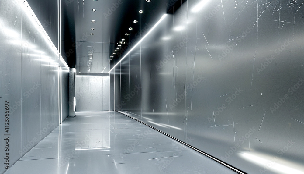 Poster illuminated corridor showcasing sleek modern design in a minimalist setting