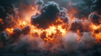 Structure consumed by smoke and flames during massive fiery explosion picture