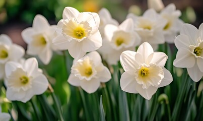 Fototapeta premium delicate fresh white flowers with gentle petals blooming in garden