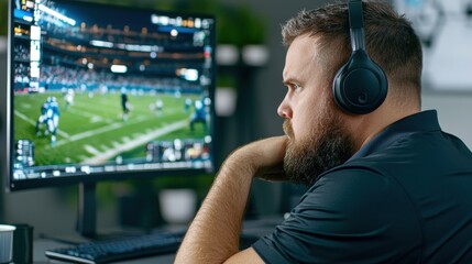 Football coach game footage for team strategy improvement in american football indoor close-up view coaching concept