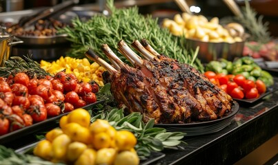 Delicious Gourmet Meal with Tender Meat and Colorful Garnish Display