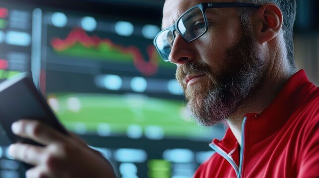 Football coach analyzes performance data to enhance player skills and strategy for upcoming season sports analytics - Powered by Adobe