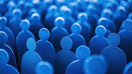 Obraz premium Medium shot of a crowd of blue cardboard cutout people shapes