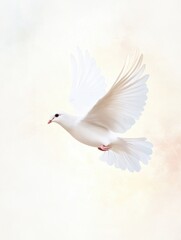 Fototapeta premium Graceful White Dove Soaring Through Soft Pastel Skies Symbolizing Peace and Freedom