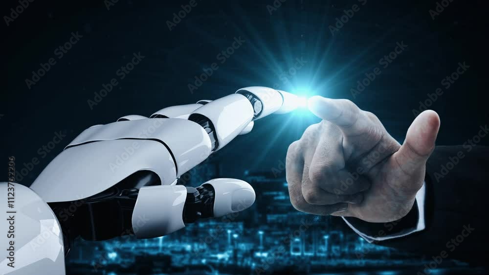 Poster futuristic robot artificial intelligence enlightening ai technology development and machine learning