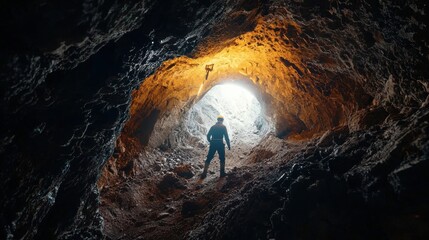 Obraz premium Miner extracting geothermal energy underground tunnel renewable resource well-lit environment innovative concept