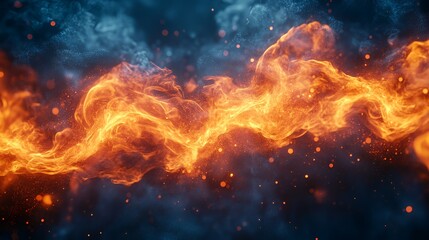 Abstract fiery wave design with smoke and sparks.