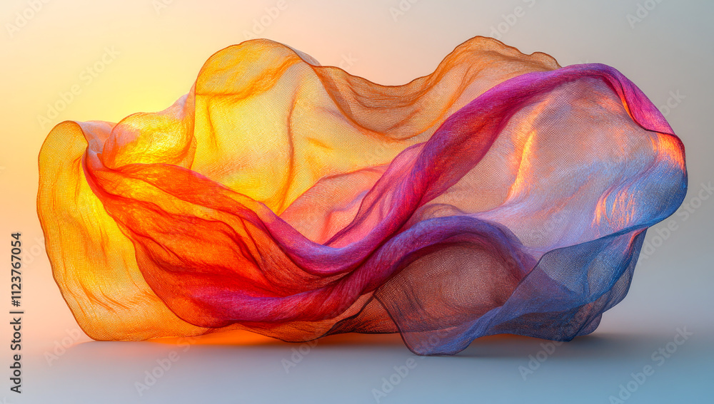 Poster a colorful piece of fabric with a yellow and red swirl. the fabric is made of a material that is not