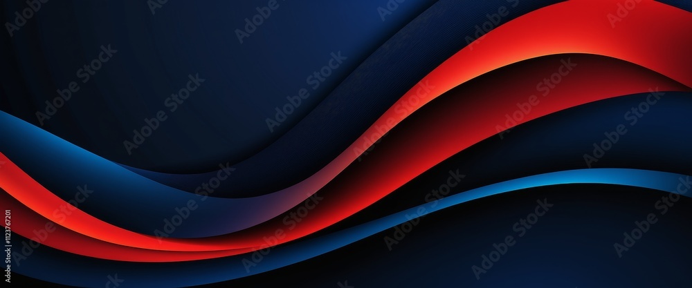 Poster vibrant abstract waves: dynamic red and blue curves on dark background