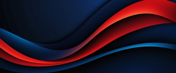 Vibrant abstract waves: dynamic red and blue curves on dark background