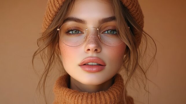 Photo portrait of nice woman preppy styler take selfie photo kissing lips dressed stylish preppy style isolated on brown background