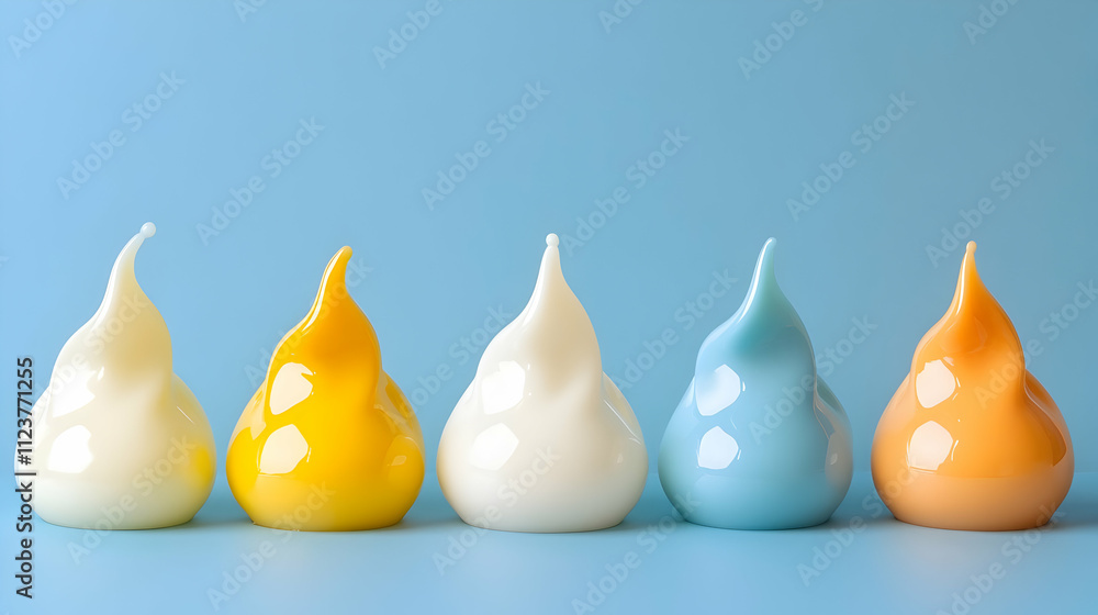 Poster Five colorful creamy blobs on blue background.