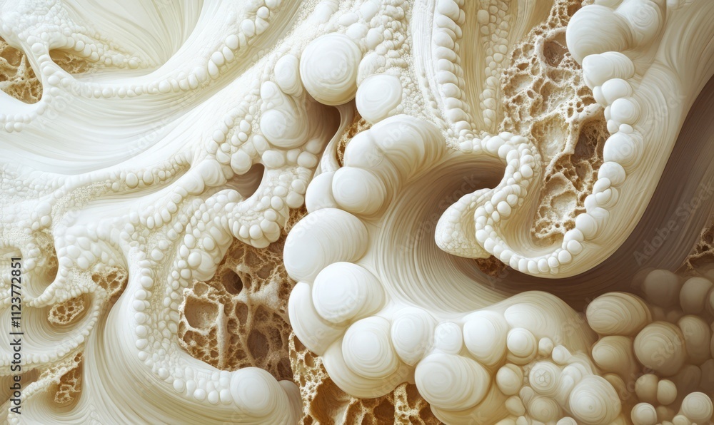 Poster intricate textures and patterns of creamy organic forms and shapes