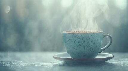   Coffee cup on saucer with steaming top