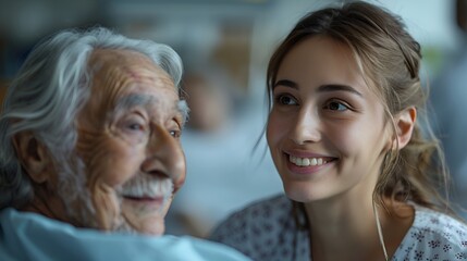 Compassionate Nurse Assisting Elderly Patient in a Hospital Room