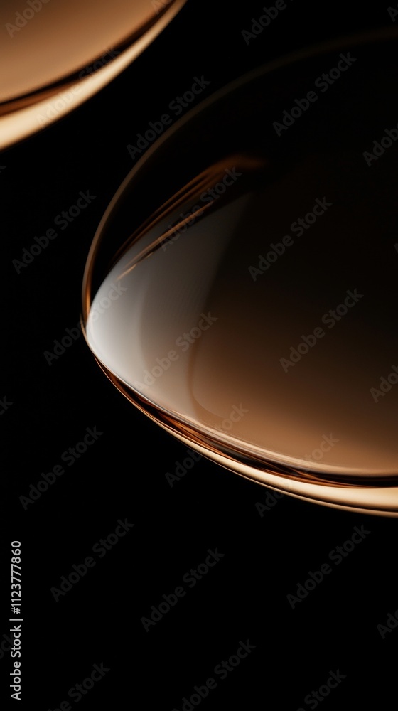 Poster smooth, reflective bronze shapes curve and interact against a stark black background, creating a dyn