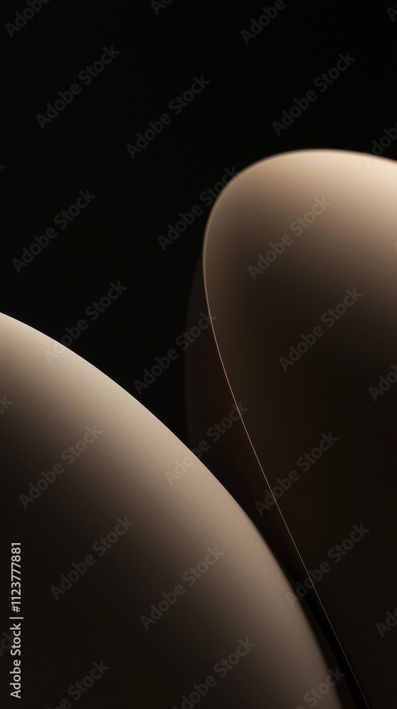 Poster smooth, curved shapes interact gracefully against a dark background, creating an elegant and minimal