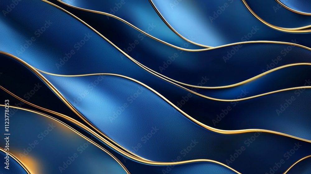 Aufkleber luxurious abstract composition featuring smooth, undulating blue waves highlighted with elegant gold