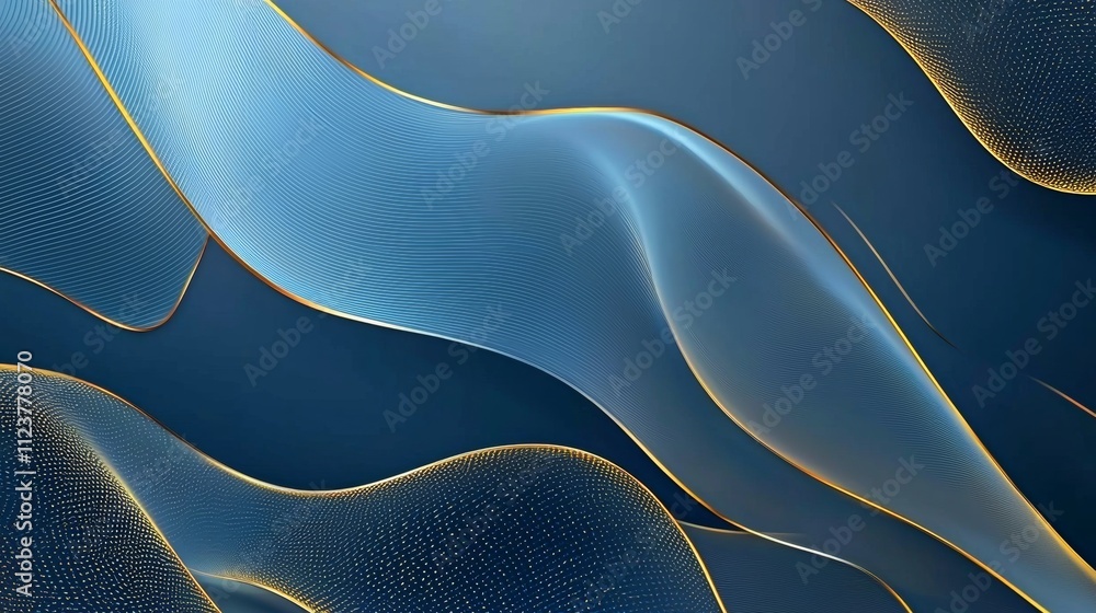 Poster luxurious abstract background with flowing blue and gold waves creating a sense of elegance and soph