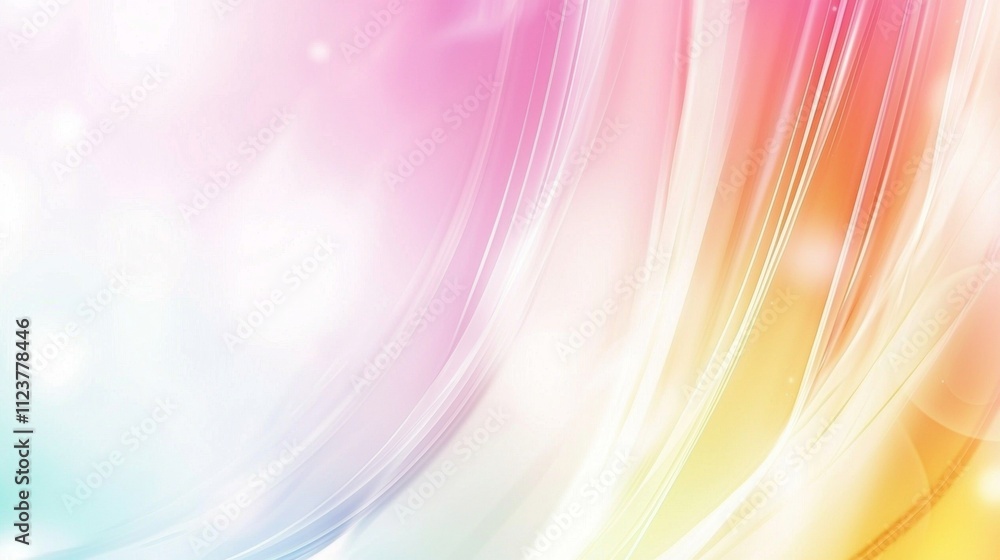 Poster blending smooth pastel color gradients creates flowing shapes and glowing highlights, resulting in a