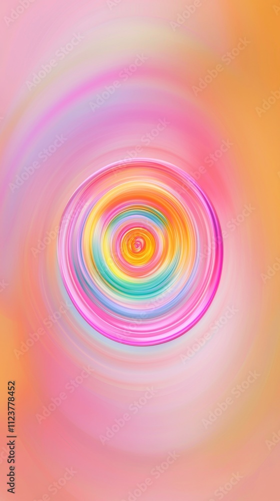 Poster Mesmerizing vortex of rainbow hues swirls inwards. Creating a dynamic and vibrant abstract composition against a soft pastel backdrop. Perfect for adding a touch of energy and color to any project