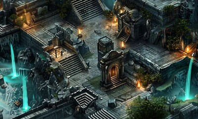 Roleplay fantasy map with isometric 3d perspective