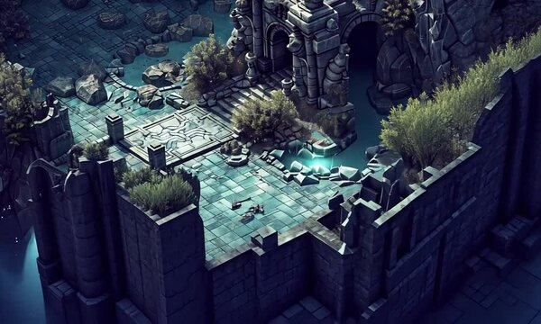 Fantasy dungeon map with intricate isometric details