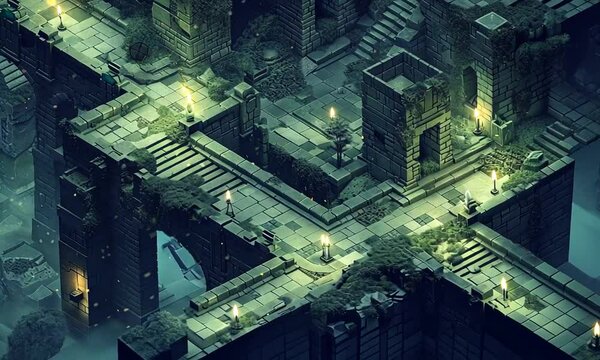 Isometric fantasy world map with detailed terrain