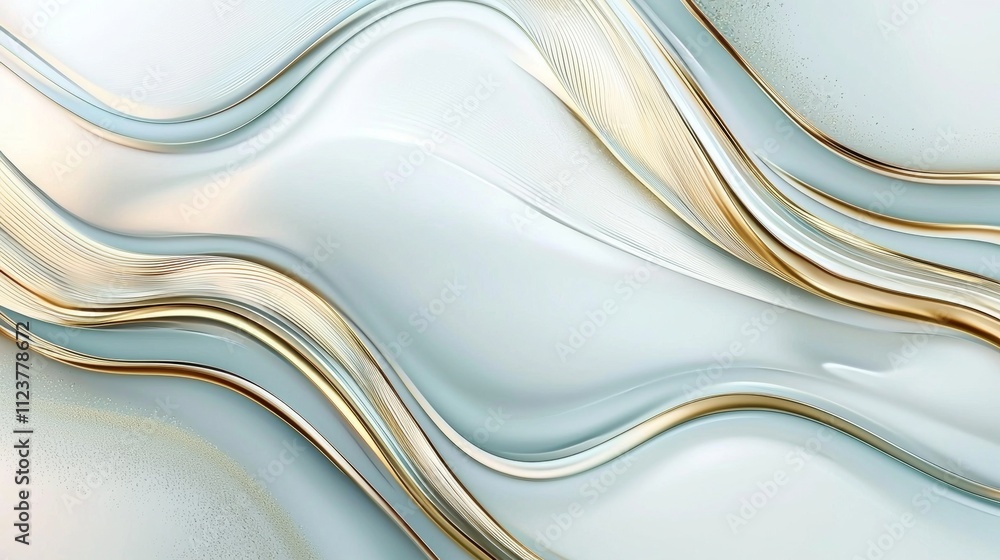 Poster golden and white lines flowing on a light blue surface creating an abstract and elegant design, perf