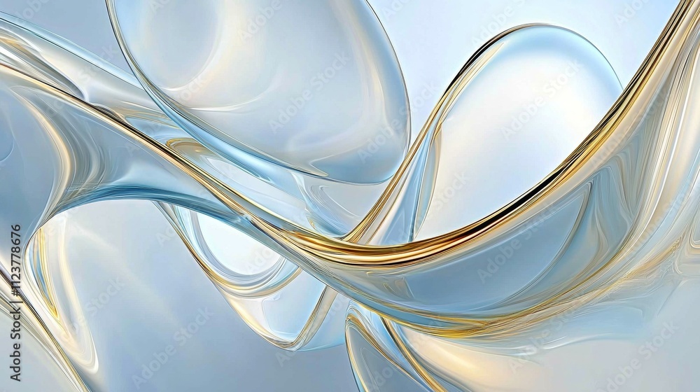 Poster smooth glass and gold ribbons are intertwining and creating a mesmerizing abstract design, perfect f
