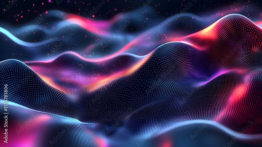 Canvas Prints vibrant abstract particle waves glowing in fiery orange and red hues on a dark background