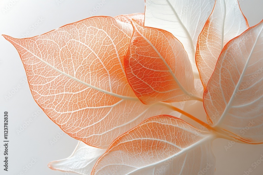Poster beautiful translucent leaves with intricate vein structures displayed on a soft background