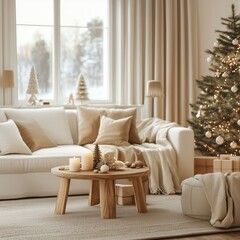 Neutral and Elegant Christmas Living Room Decor