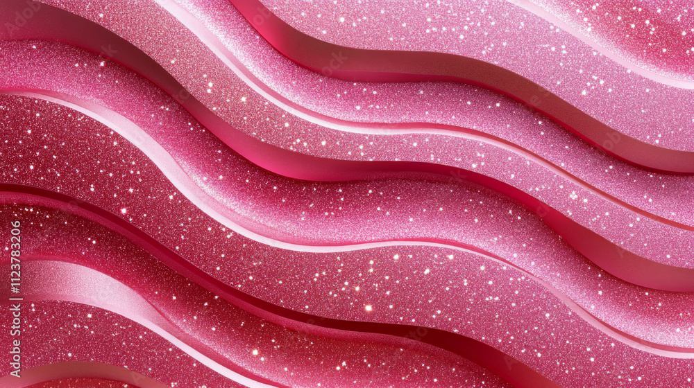 Poster pink glittery waves create a layered abstract pattern. concept of sparkling elegance. for background