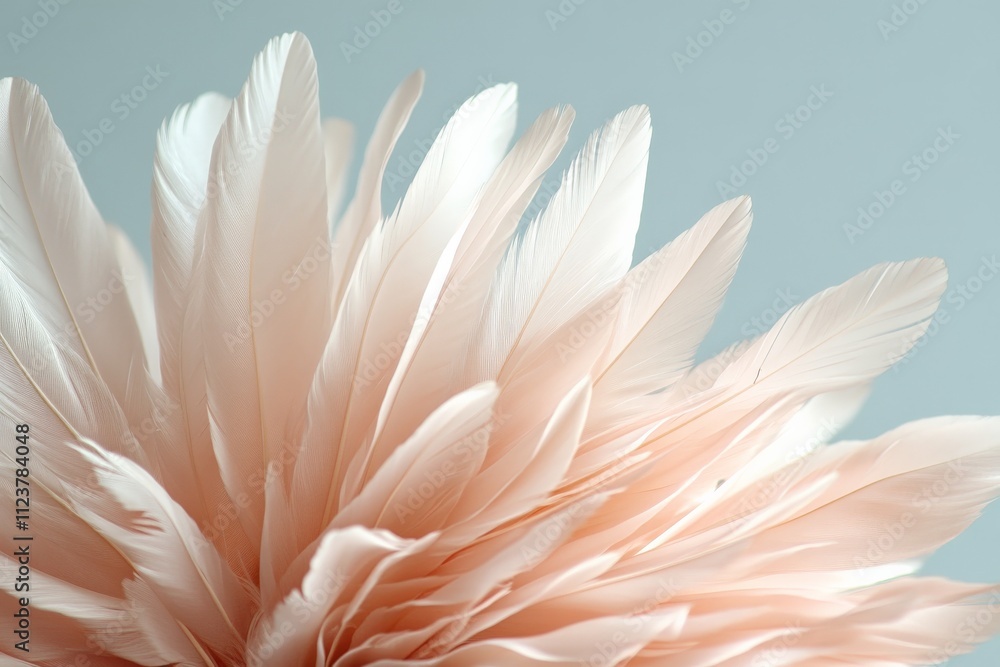Poster soft blush feathers creating a delicate floral arrangement on a light background enhancing elegance 