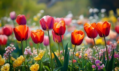 Fototapeta premium Vivid Flowers Fields, beautiful pattern in oil painting