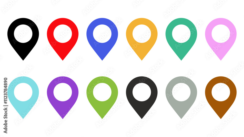 Aufkleber multicolored set of location pin icons on white background, 12 set of location pin icons in differen