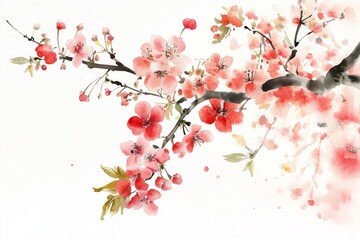 Naklejka premium Set of watercolor cherry isolated on white background. 