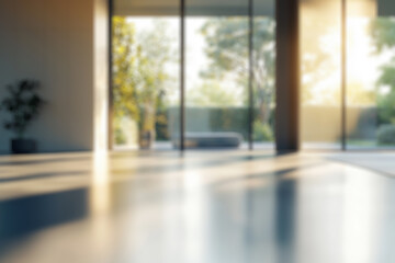 Blurred minimalistic intro with panoramic windows for background for advertisement