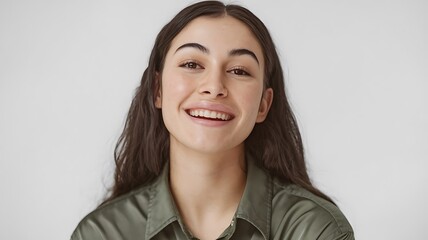 Fototapeta premium Confident beautiful lady looking camera, Portrait of young happy woman looks in camera. clear Skin isolated over white background.