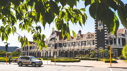 New zealand Dunedin city architecture train station clear day

