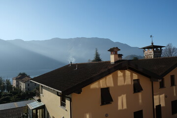 Panorama of the Lake of Como in the morning Tremezzo