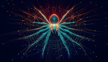 Fototapeta premium Bioluminescent Spider with Blue and Orange Glow