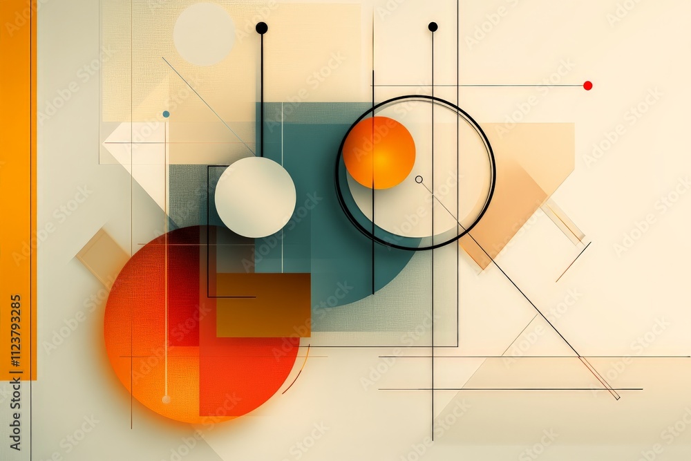 Poster modern abstract art with geometric shapes in warm colors creates a dynamic and vibrant composition