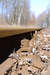Metal train track in a industrial area