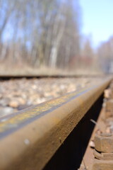 Metal train track in a industrial area