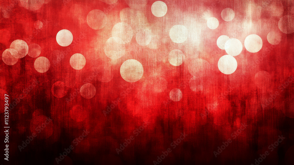 Poster red background with bright bokeh circles scattered throughout. concept of festive or abstract design