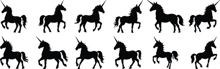 Unicorn silhouette set vector design big pack of girl illustration and icon