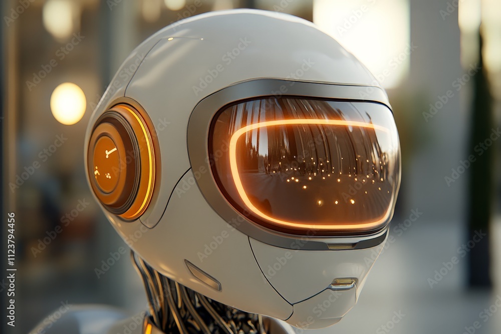 Poster futuristic humanoid robot design showcasing advanced technology with illuminated features in a moder